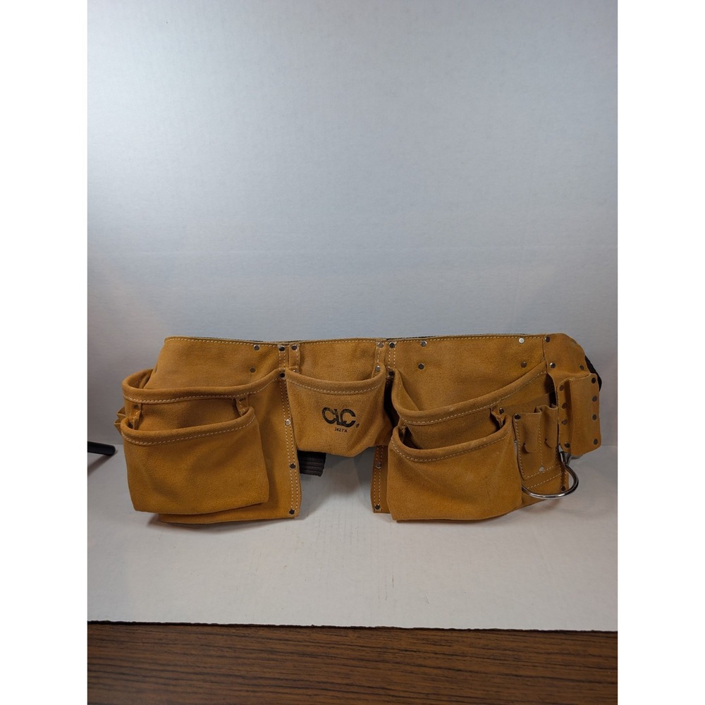 CLC 1427X Brown Suede Tool Belt w/ Multiple Pouches, Metal Rings Adjustable nwot